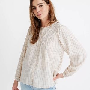 Madewell Balloon-Sleeve Peasant Top in Windowpane size Small